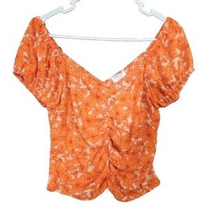 Sienna Sky Floral Puff Sleeve Top Women's Size M Orange  NWT